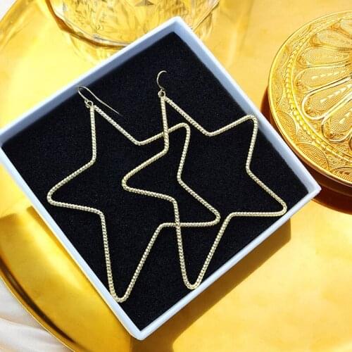 New Design Fashion Jewelry Exaggerated Big Pentagram Earrings Simple Metallic Gold Party Earrings for women gift