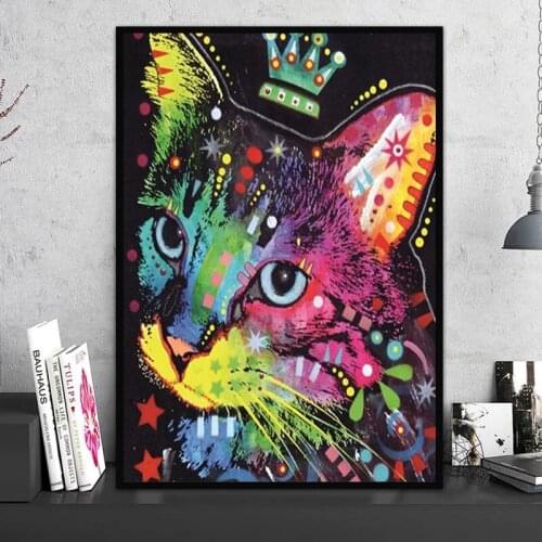 Abstract Adorable Colorful Cat Painting on Canvas Pop Art Animal HD Print Wall Picture for Living Room Sofa Cuadros Home Decor