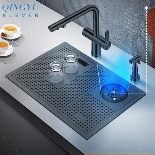 2020 New Nanometer Cup Rinser kitchen Sink 304 Stainless Steel 4mm Thickness Handmade Sink High Pressure Cup Washer kitchen Sink