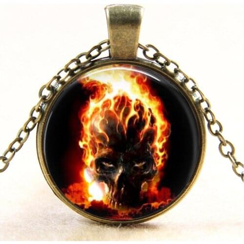 Ghost Rider burning skull Glass pendant necklace vintage bronze movie art Photo Glass Dome Gothic necklaces jewelry Easter gift