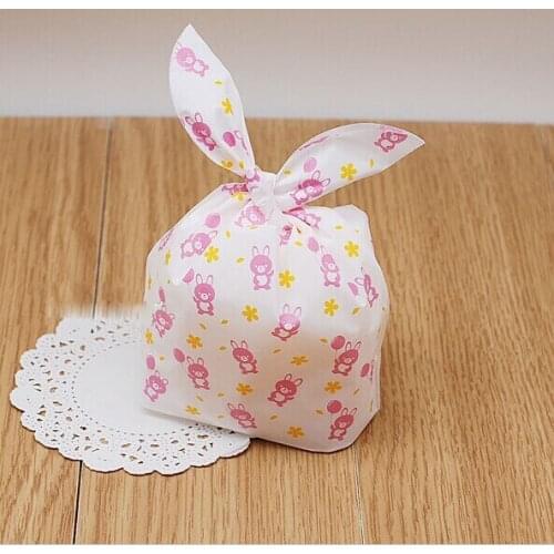 Plastic Biscuit Bag pink Rabbit Bag Handmade Cookie Snack Food Gift Packaging Bag 100pcs/lot