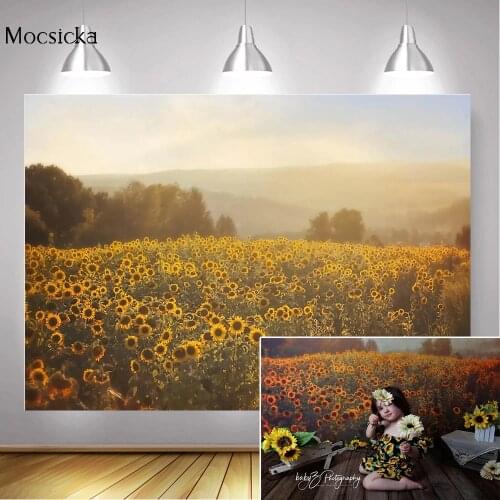 Sunflowers Natural Scenery Backdrop Photography Spring Sunshine Sunset Sweet Children Portrait Background for Photo Studio Props