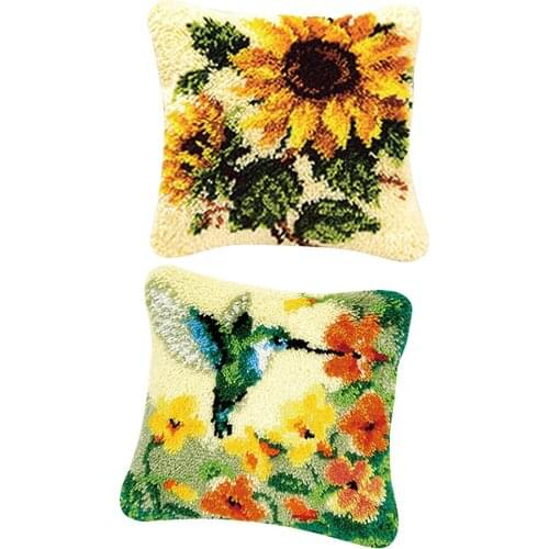 Popular Latch Hook Kit Flower Pattern for Beginners Pillow Case Making DIY Home Decor 17x17inch