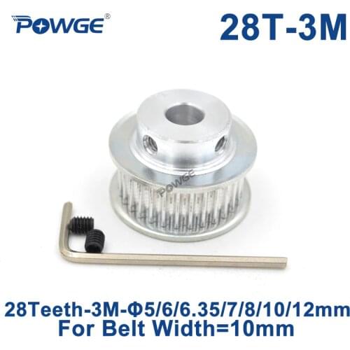 POWGE 28 Teeth HTD 3M Synchronous Pulley Bore 5/6/6.35/7/8/10/12/14/15/16mm for Width 10mm HTD3M 3M timing belt CNC 28T 28Teeth