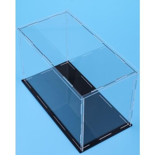 Clear Acrylic Display Case Rack Box Cube Organizer Stand & Black Base for Dolls or Collectibles Model Toys - 23 x 11 x 11 cm