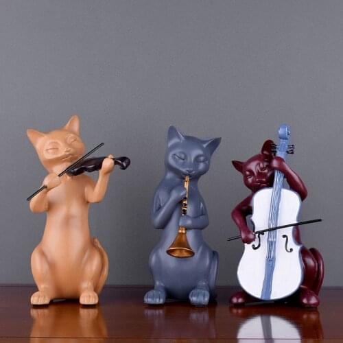 Nordic Ins Resin Simulation Music Cat Sculpture Ornaments Entrance Bedroom Desktop Furnishings Crafts Children Room Accessories