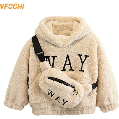 VFOCHI Boy Girl Sweatshirts with Bag Winter Wool Thick Children Hooded Long Sleeves Sweatshirt Unisex Warm Boy Girls Sweatshirts