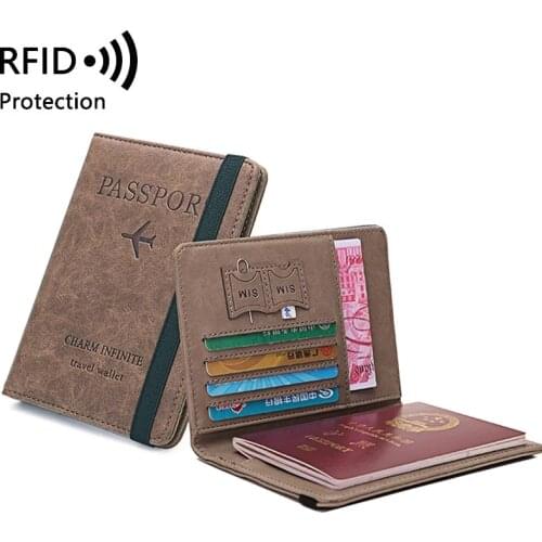 RFID Vintage Business Passport Covers Passport Bag Multifunction PU Leather Wallet Case Ticket Credit Card Bag Travel Accessorie