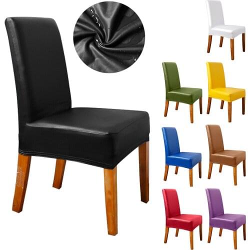 Waterproof Chair Cover Seat Protector PU Leather Slipcovers Stretch Chair Covers Spandex Seat Case Dining Room housse de chaise