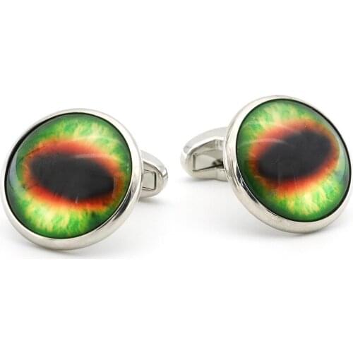 2020 Summer Round Green Dragon Glasses Cufflinks Button Devils Eye Rhinestone Crystal Cufflinks Luxury Jewelry Men Women