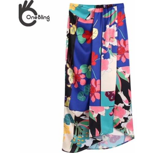 OneBling 2021 Za Woman Traf Maxi Skirt Summer Floral Print Folds Draped Detail High Waist Asymmetric Ankle Length Long Skirt