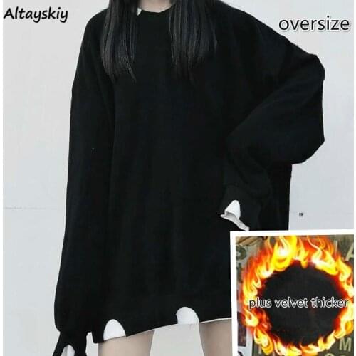 Hoodies Women Large Size 3XL Korean Style High Street Students Cool Patchwork Long Sleeve Casual Winter Plus Velvet Thickening