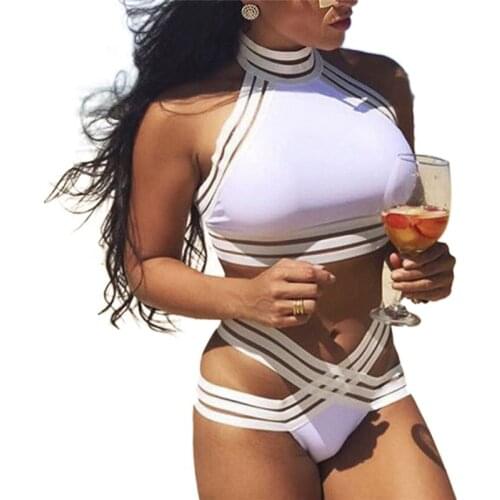 Women Vintage Bikini Panties High Waist Swimwear Bottom Solid Side Split Hollow Bandage Female Swimsuit Briefs Beachwear