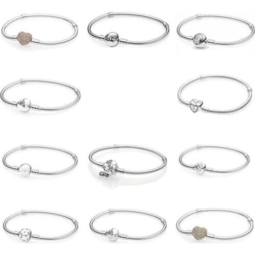 925 Sterling Silver Wonderful World Park Castlel Clasp Snake Chain Pan Bracelet Fit Women Bead Charm Jewelry