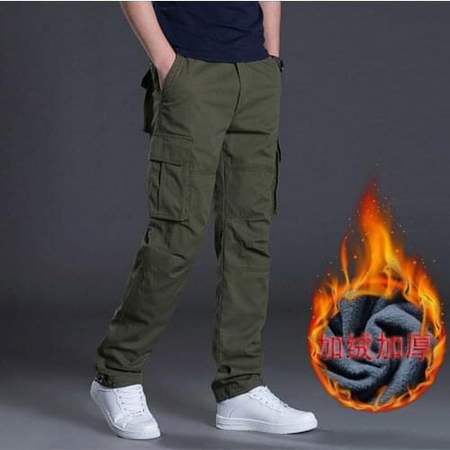 Winter Fleece Warm Tactical Pants Zip Cotton Trousers Loose Army Green Cargo Pants Men Casual Plus Thicken Tooling Pants size