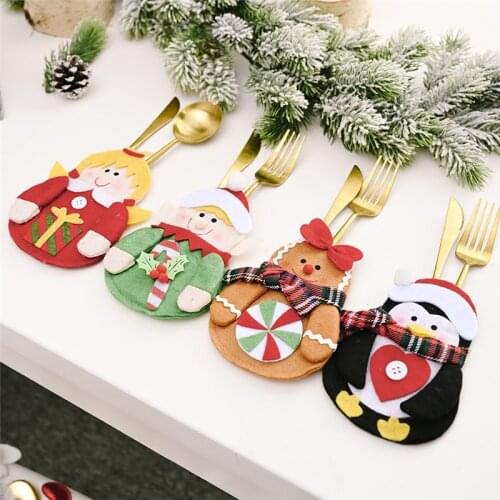1pc Merry Christmas Knife Fork Cutlery Bag Christmas Decorations for Home Party 2021 New Year Eve Xmas Dinner Table Decoration