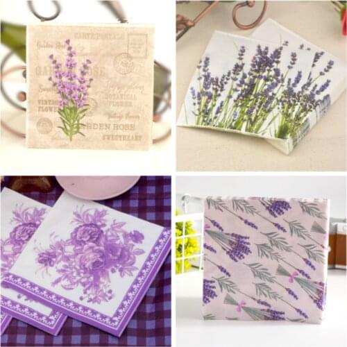 10pcs Lavender Purple Flower Paper Napkin Vintage Decoupage Placemats For Valentines Day Wedding Cafeshop Party Decoration