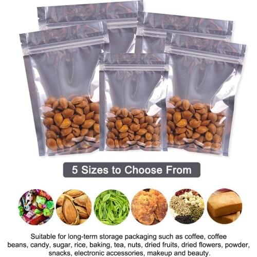 100PCS Flat Zip Lock Package Bag Foil Food Packaging Bag Heat Seal Aluminum Foil Ziplock Bags Food Grade Food Storage Bag