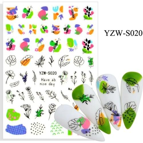 3D Stickers for Nails Color Graffiti Flowers Leaf Design Nail Foil Decal Sliders Stickers for Manicure Nail Art Decoration