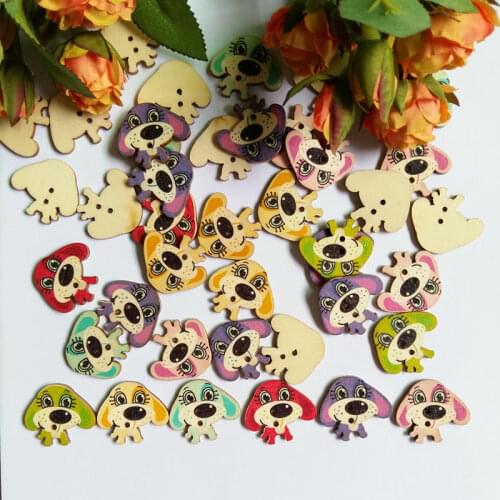 50pcs/Lot 2 Holes Mixed dog Wooden Buttons decorative Sewing Scrapbook Products botones Craft DIY Scrapbooking