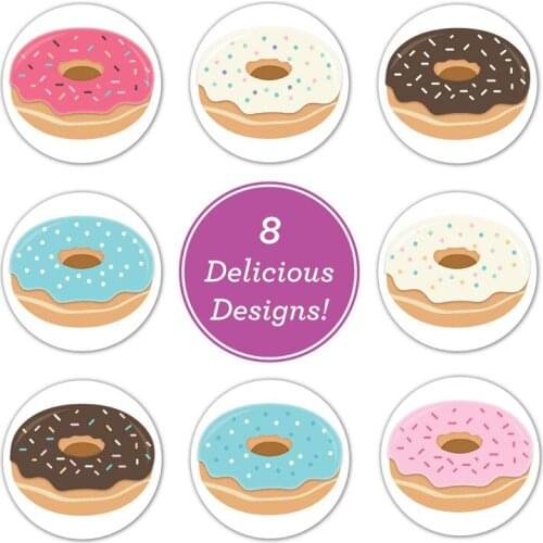 500 Stickers per roll Stylish Donut Stickers 8 Designs Delicious Looking Handmade white labels stickers for Cake bread baking