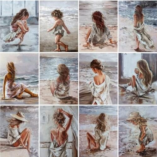 5D DIY Diamond Painting Girl Embroidery Seaside Portrait Full Square Round Drill Home Wall Decorations