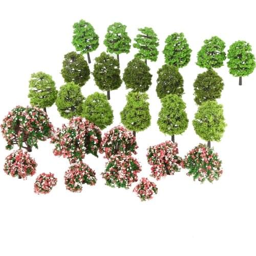 70pcs/kit Model Trees Green Peach Bloom Flower Plastic 1:75-1:500 Railroad Scenery Mini Garden Kid Toy Decor Architectural Model