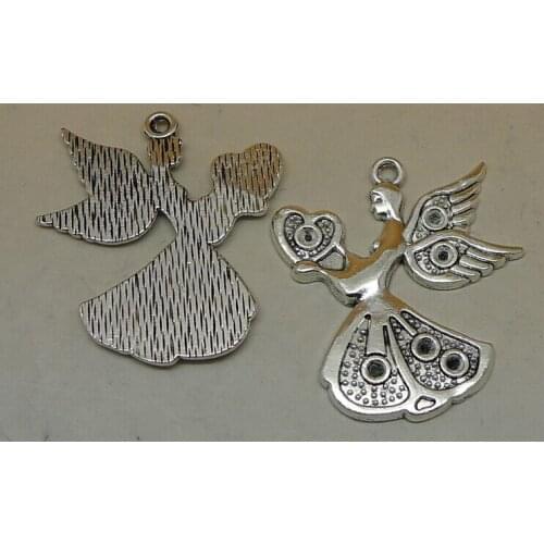 ALYMMO 8pcs/lot Antique Silver Angel Heart Charms 35x29mm Angle Wings Fairy Tale DIY Craft Supplies