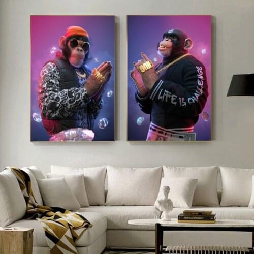 Abstract Thug Swag Rings Hip Hop Monkey Canvas Painting Wall Art Posters Prints Wall Pictures for Living Room Home Cuadros Decor