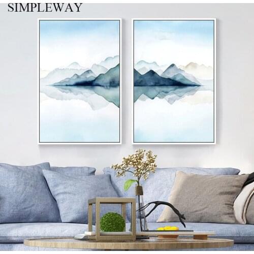 Watercolor Abstract Art Landscape Poster Painting Chinese Style Canvas Painting Wall Picture for Modern Living Room Decoration