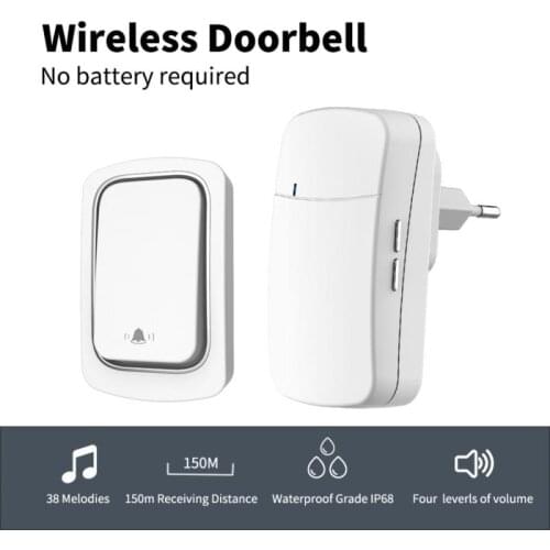 Wireless Doorbell Ring Doorbell Smart Welcome Door Bell Alarm No Battery Required US EU UK Plug Waterproof Home Door Chimes