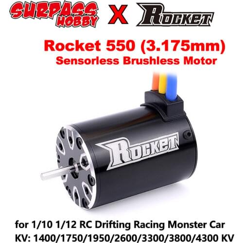 Surpass Hobby Rocket 550 Sensorless Motor Shaft 3.175mm 4 Poles 1400/1950/2600/3800/4300KV for 1/10 4WD Trucks Monster Car Buggy