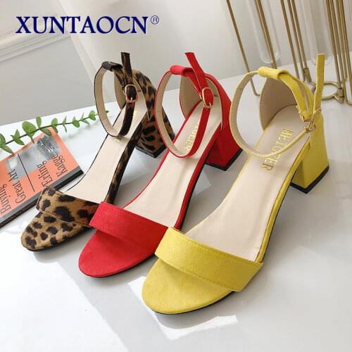 Sandals Women New 2021 Summer Shoes Woman Square Hight Heels Office Lady Elegant Ankle Strap Sexy Pumps Female Cover Heels