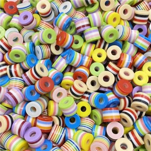 10/20Pcs Cylindrical Stripe Resin Rainbow Spacer Beads Mixed Pattern DIY For Jewelry Making Wholesale Necklace Bracelet Pendant
