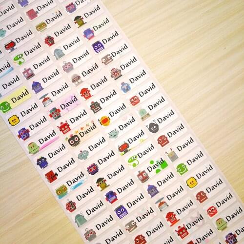 Children Stickers Boy Robot Name Stickers Customize Sticker Customize Decal Waterproof Label School Stationery Camp Tags