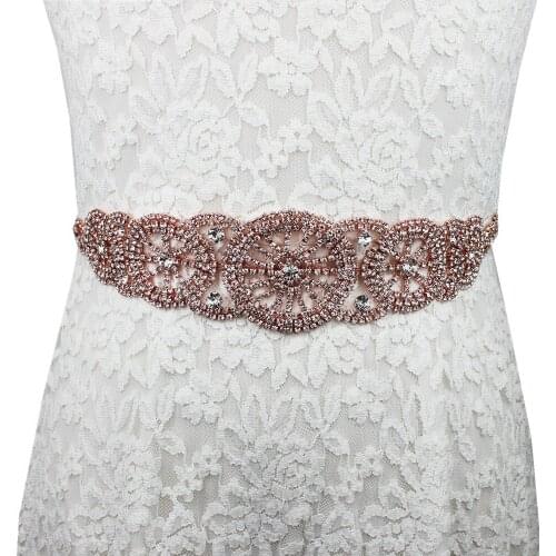 Elegant White Ribbon ShinyRose Gold Rhinestone Wedding Belt Bride Sash Evening Dress Sash Belts