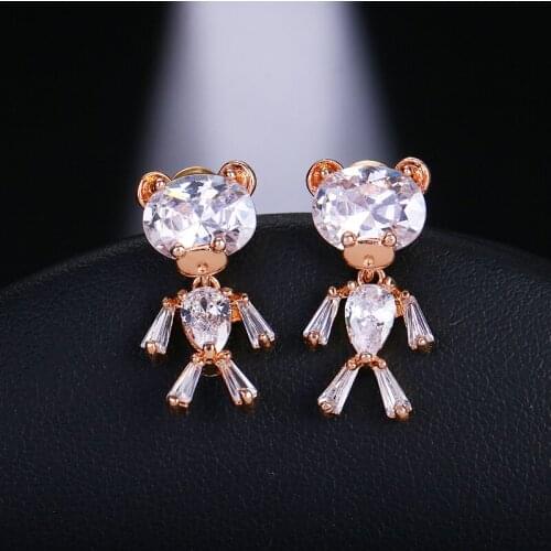 EMMAYA Fashion Cute Crystal Bear Drop Earrings With AAA Zircon Romantic Wedding Jewelry For Women Girls Gifts Party
