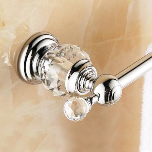European Chrome Finish Single Towel Bar Bathroom Modern Accessories Brass Towel Rack Home Decoration Crystal Towel Rail A08-616