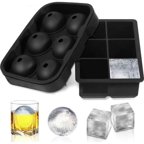 Ice Cube Trays Silicone Sphere Ice Ball Maker with Lid Large Square Ice Cube Molds for Whiskey Cocktails & Bourbon DIY Tool