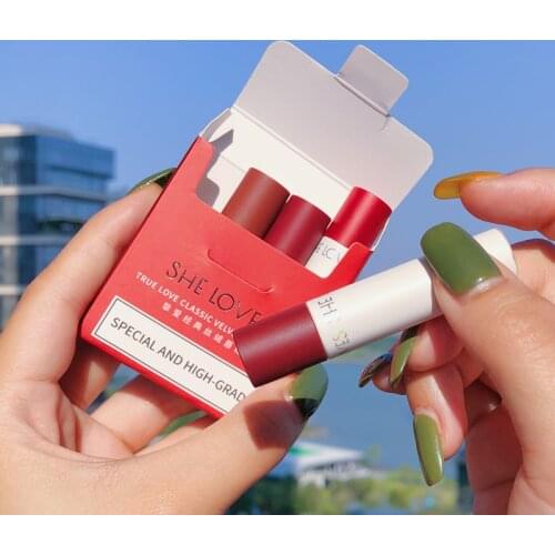 4PCS/Set Cigarette Lipstick Matte Waterproof Sexy Red Colors Pigmented Lipgloss Non-Stick Cup Lip Tint Cosmetic Lip Makeup