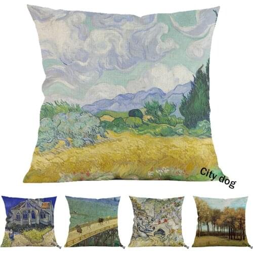 Painter Painting art A Wheatfield, with Cypresses Cotton and linen square pillow case Cushion cover Home sofa pillowcase Decor