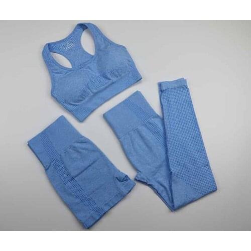 3 Piece Seamless Yoga Sports Suit Female Workout Clothes Women Sleeveless Summer Sportswear High Waist Gym Set Fitness Clothing