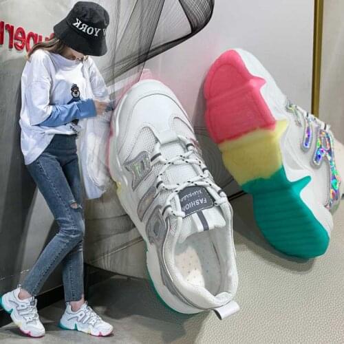 Summer Women Sneakers Vulcanize Breathable Rainbow Color Fashion Platform Height Increasing Female Chunky Ladies Shoes Wholesale