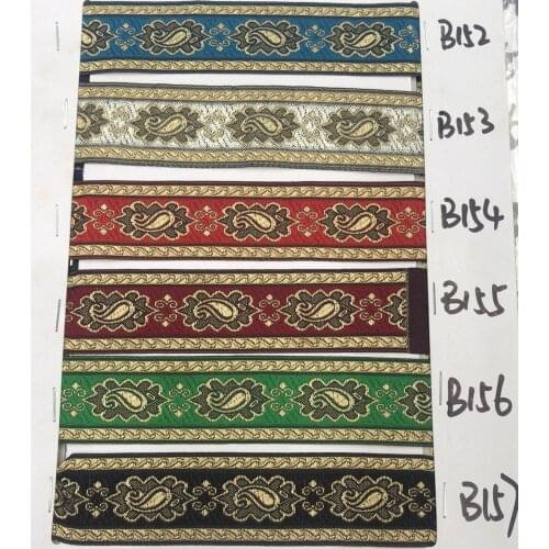 3.3cm 33mm 1-3/8' Shiny Colorful Bilateral Waved Paisley Light Golden Bedding Lace National Jacquard Ribbon Woven Webbing Trim