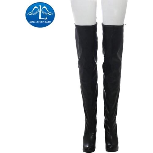 MANLUYUNXIAO New Arrival Women PU Boots YoRHa No.2 Type B Cosplay Halloween 2B Cosplay Boots For Women Black High Boots