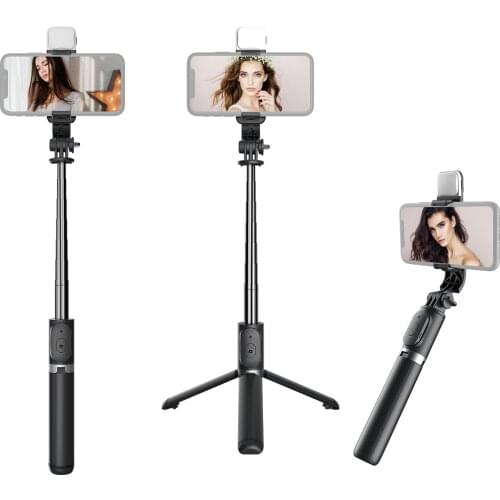 Multifunctional Wireless BT Selfie Stick Portable Extendable Tripod Stand with Fill Light 104.5cm Max. Length Remote Control