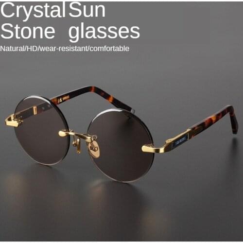 Fashion Crystal Glasses Round Retro Sunglasses Glasses Crystal Glass Sunglasses Round Rimless Prince Glasses