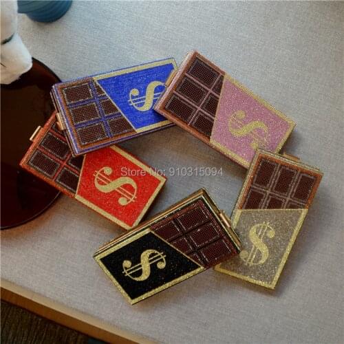 Fashion New Designer Clutch Dollar Bling Chocolate Diamond Evening Purse Party Hand Bag Rhinestone Purse Money Clutch Purse