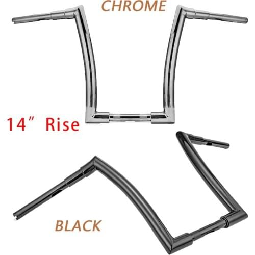 Motorcycle Triple Chrome Gloss Black 14" Rise Ape Bar Handlebar 1" Clamp For Harley Road King 1994-2021 Road Glide 1998-2013