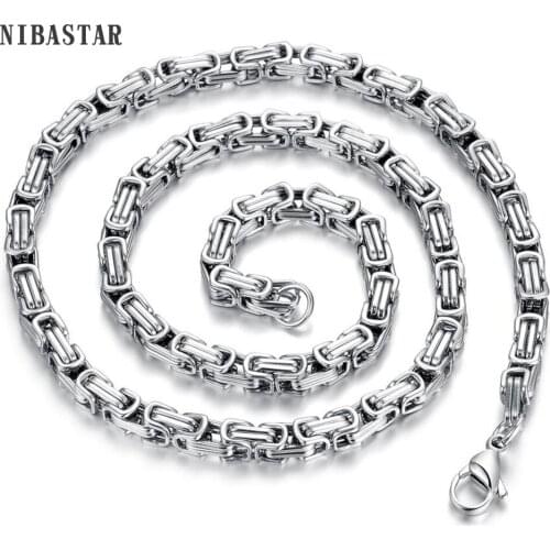 NibaStar 5mm Byzantine Necklaces For Men Boys Gold-Color Black Stainless Steel Box Byzantine Link Chain Necklace Gift